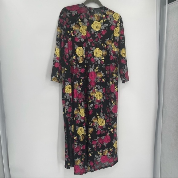 TORRID Mesh Duster Cardigan SZ 1/2 (1X/2X) Black Multicolor Floral Shimmer Slits - Picture 11 of 14
